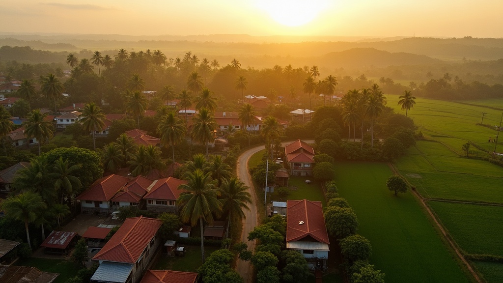 Aerial view of a Goan village with red-roof houses