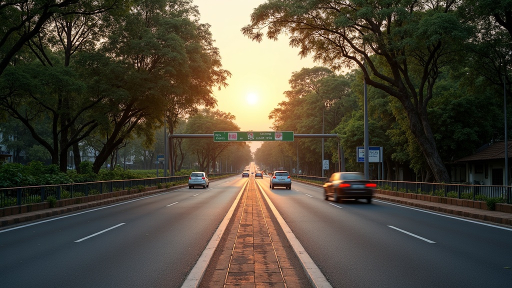 Arterial road from Kadamba Plateau to Panjim at dusk